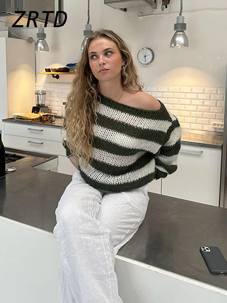 Elegant Knitted Striped Sweater | Chic & Cozy Statement Piece