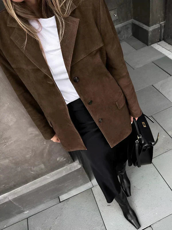 Brown Suede Button-Up Jacket