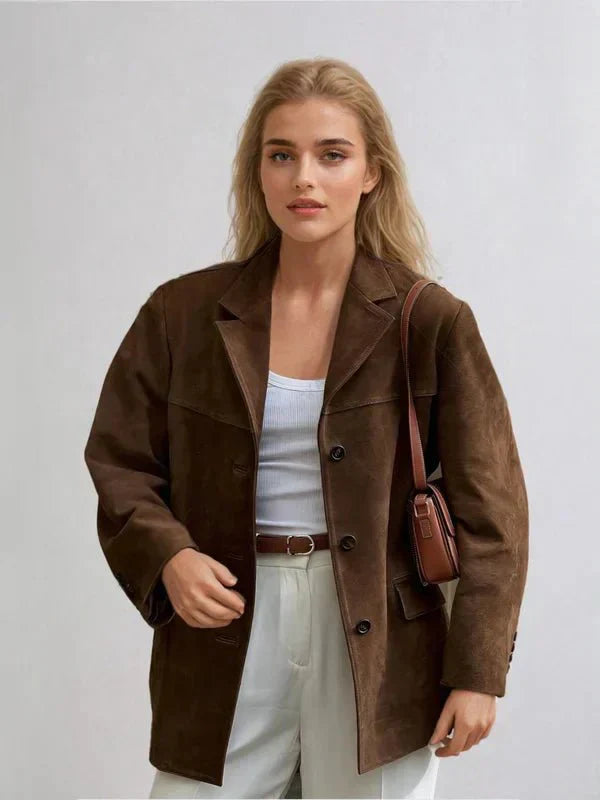 Brown Suede Button-Up Jacket