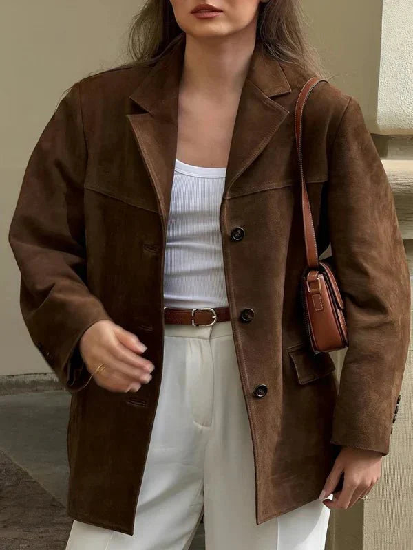 Brown Suede Button-Up Jacket