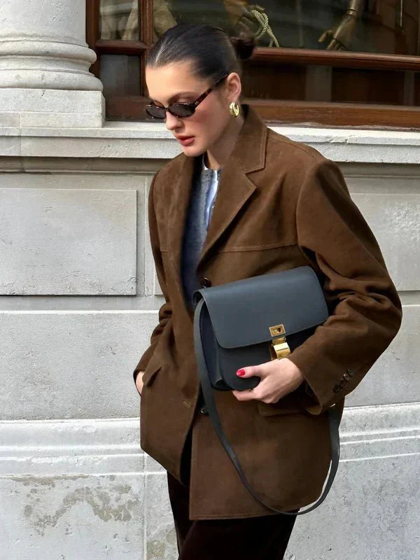 Brown Suede Button-Up Jacket