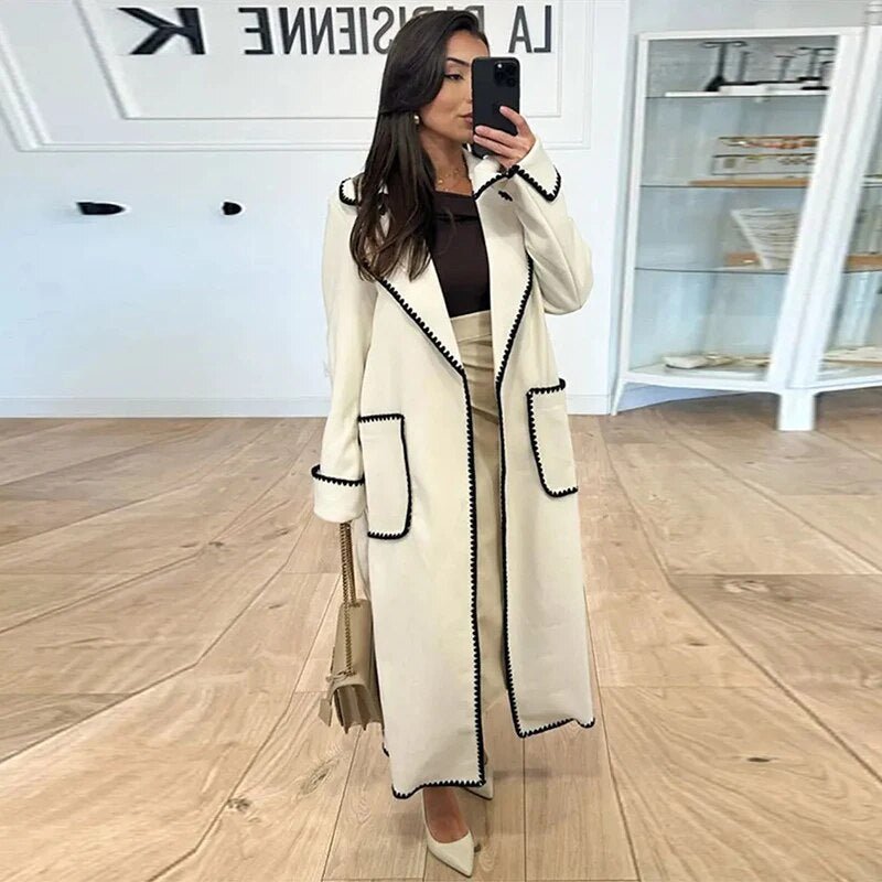 Long Coat with Contrast Trim