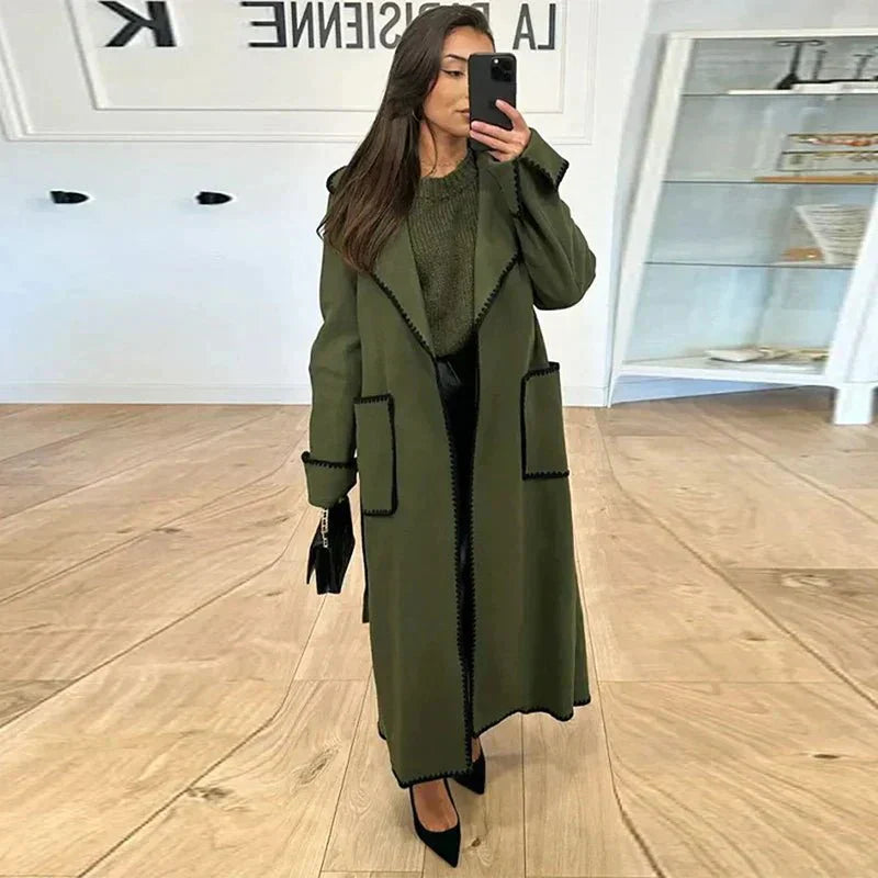 Long Coat with Contrast Trim