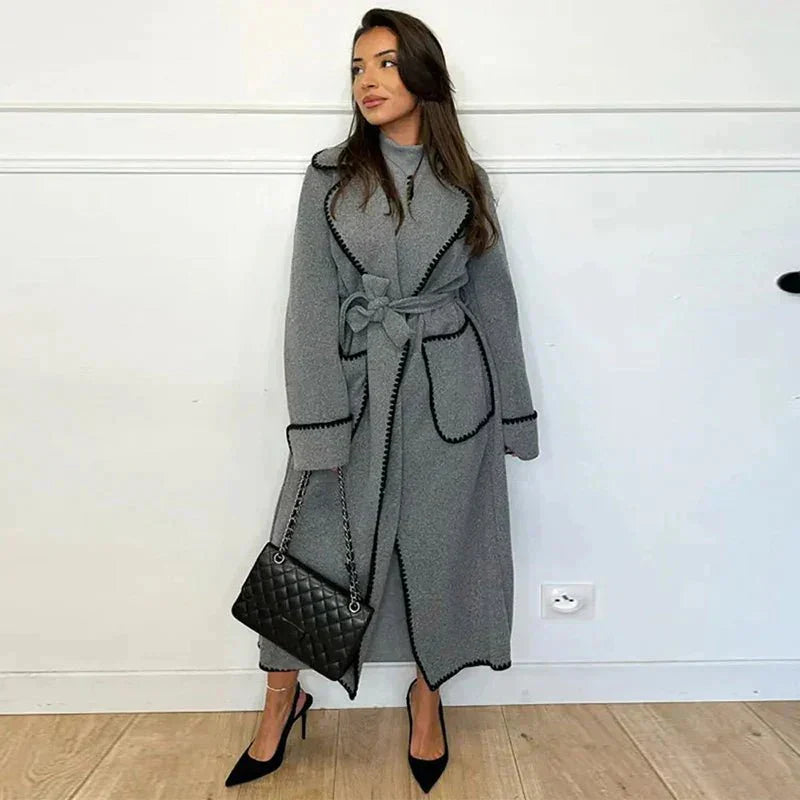 Long Coat with Contrast Trim