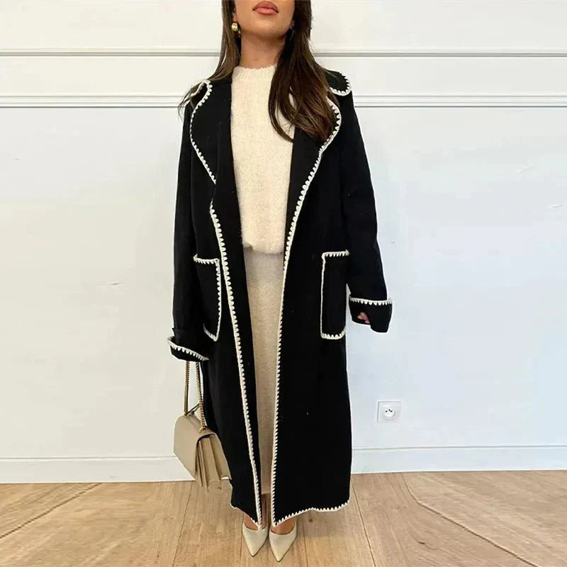 Long Coat with Contrast Trim