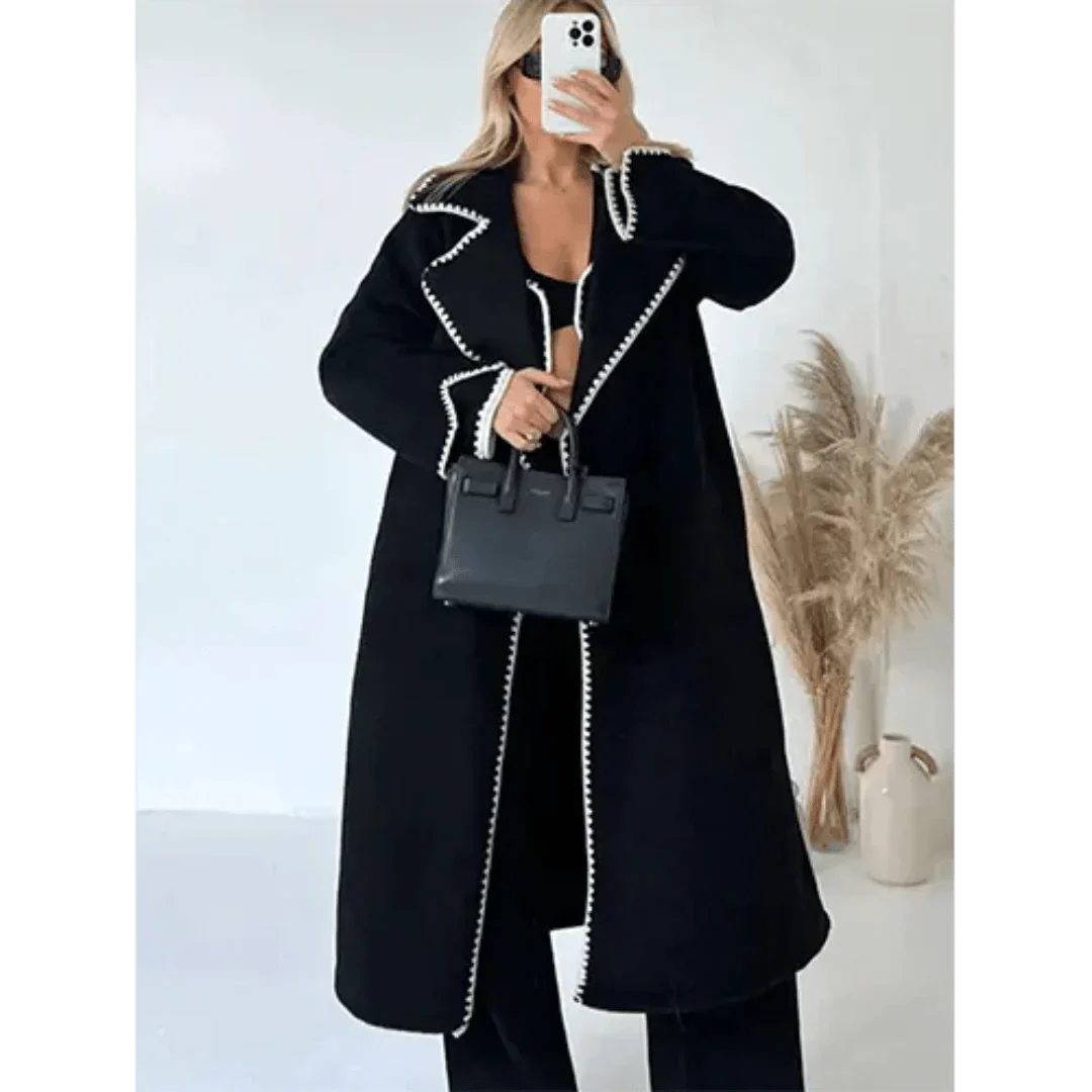 Contrast-Trim Longline Coat