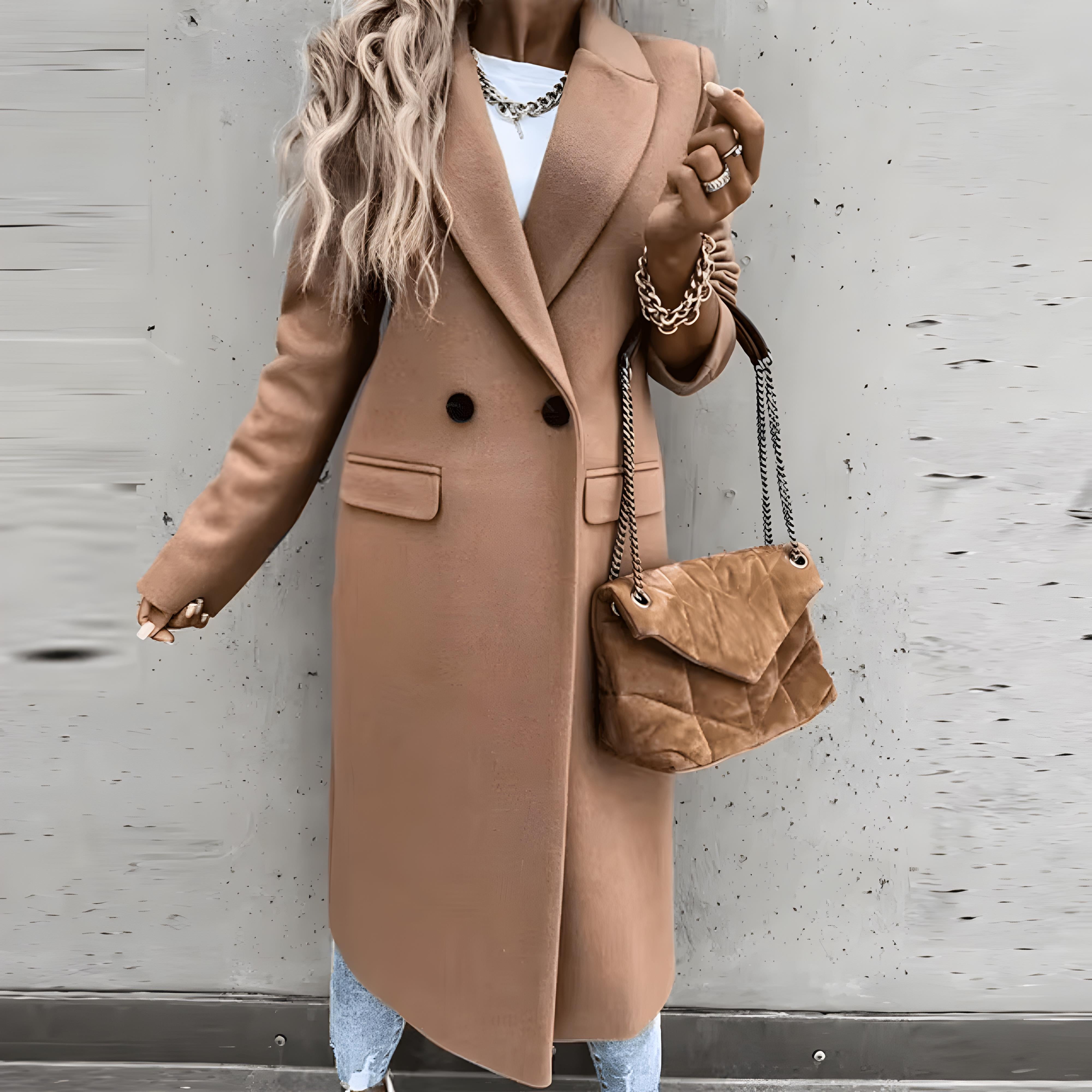 Women's Double-Breasted Wool Overcoat | Elegant & Warm Formal Winter Coat